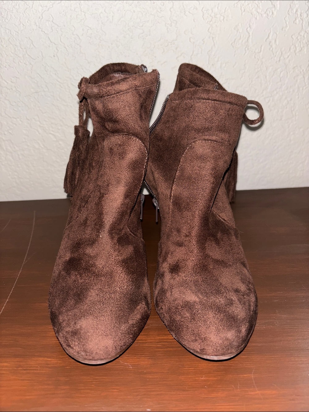 Diba Chocolate Brown Suede Ankle Booties with Tassel